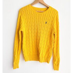 Lauren Ralph Lauren Yellow Cable knit Long Sleeve Cotton Sweater M